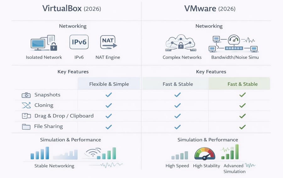 VMware Vs VirtualBox Complete 2026 Comparison Guide Networking And Simulation 